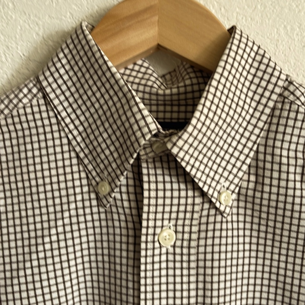 Cotton button down brown tattersall